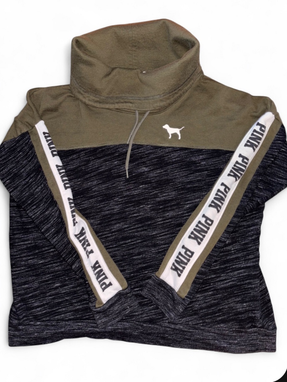 PINK Victoria's Secret Colorblock Olive & Black Cowl Neck Sweatshirt